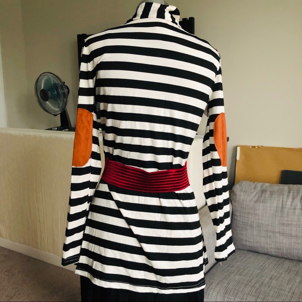 Contrast Elbow Patch Striped Open Long Cardigan - image 1